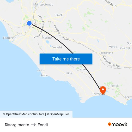 Risorgimento to Fondi map
