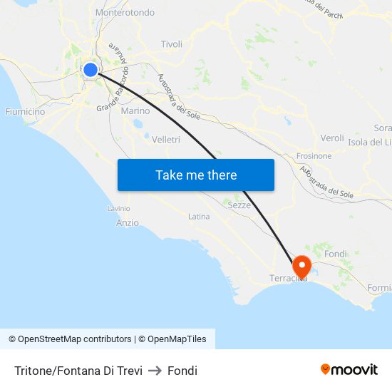 Tritone/Fontana Di Trevi to Fondi map