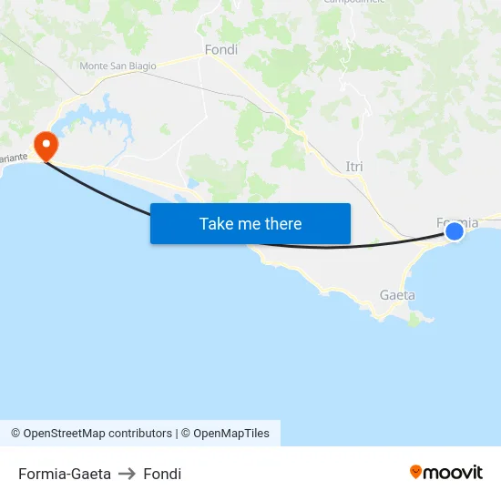 Formia-Gaeta to Fondi map