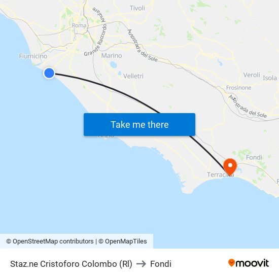 Staz.ne Cristoforo Colombo (Rl) to Fondi map
