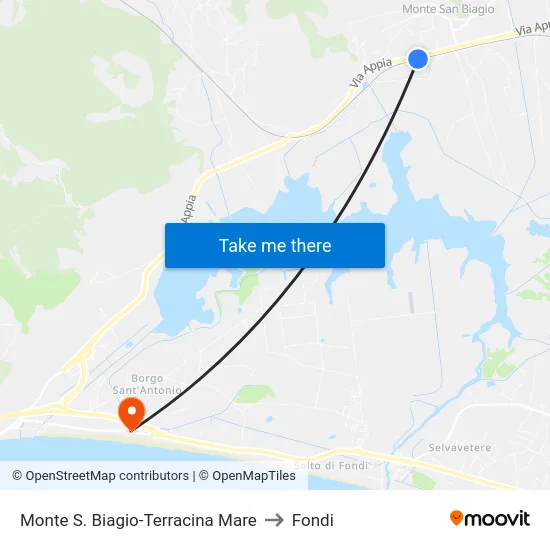 Monte S. Biagio-Terracina Mare to Fondi map