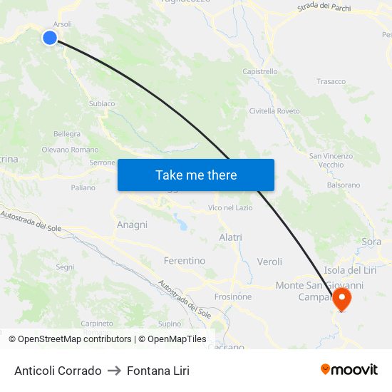 Anticoli Corrado to Fontana Liri map