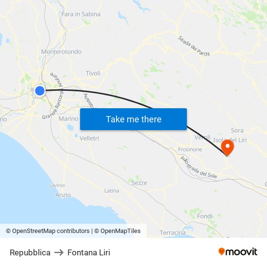 Repubblica to Fontana Liri map