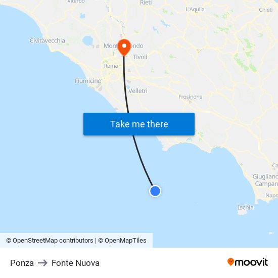 Ponza to Fonte Nuova map