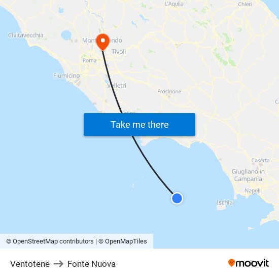 Ventotene to Fonte Nuova map