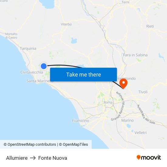 Allumiere to Fonte Nuova map