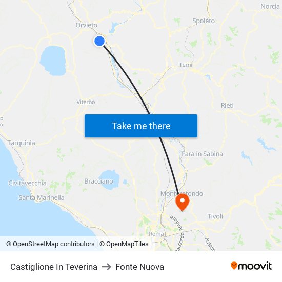 Castiglione In Teverina to Fonte Nuova map