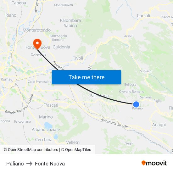 Paliano to Fonte Nuova map