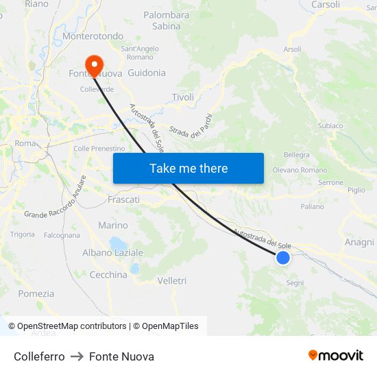 Colleferro to Fonte Nuova map
