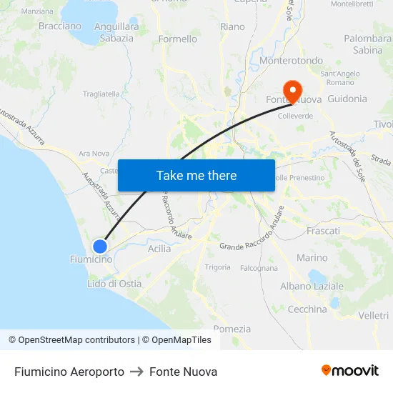 Fiumicino Aeroporto to Fonte Nuova map