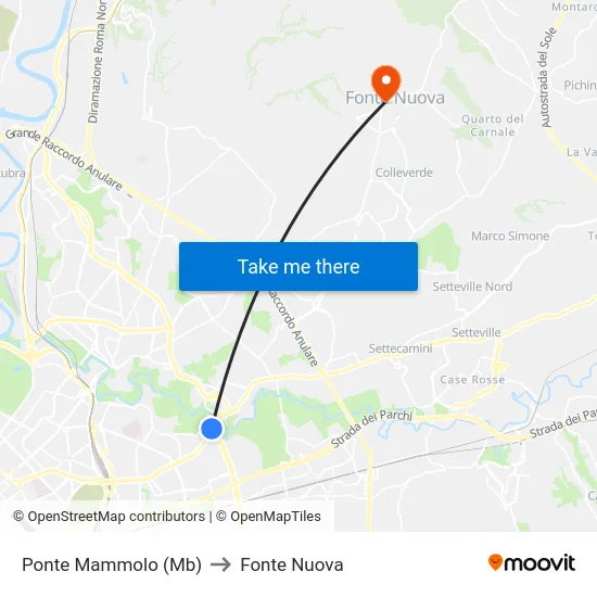 Ponte Mammolo (Mb) to Fonte Nuova map