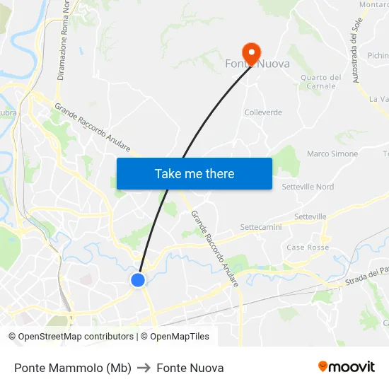 Ponte Mammolo (Metro B) to Fonte Nuova map