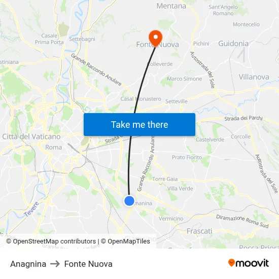 Anagnina to Fonte Nuova map