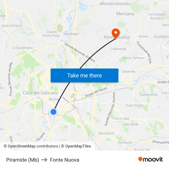 Pyramid (Metro) to Fonte Nuova map