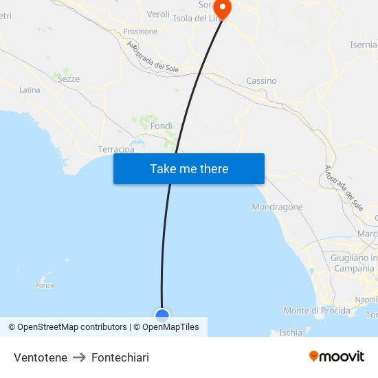 Ventotene to Fontechiari map