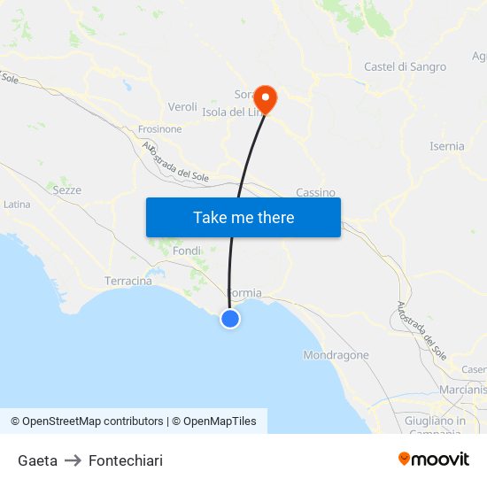 Gaeta to Fontechiari map