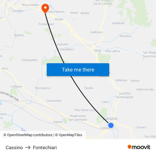 Cassino to Fontechiari map