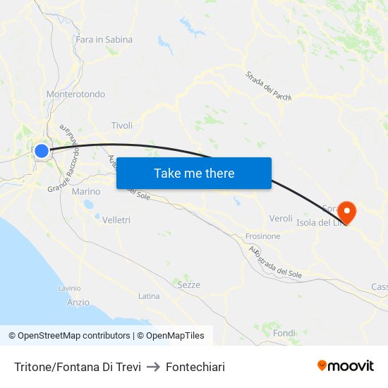 Tritone/Fontana Di Trevi to Fontechiari map