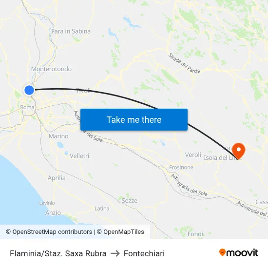 Flaminia/Saxa Rubra Station to Fontechiari map
