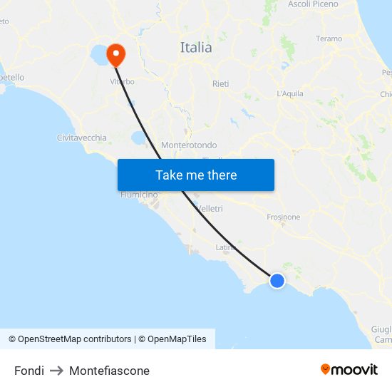 Fondi to Montefiascone map