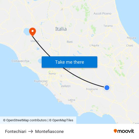 Fontechiari to Montefiascone map