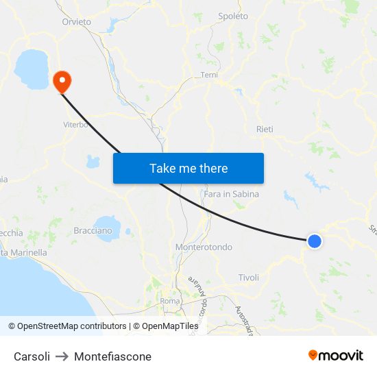 Carsoli to Montefiascone map