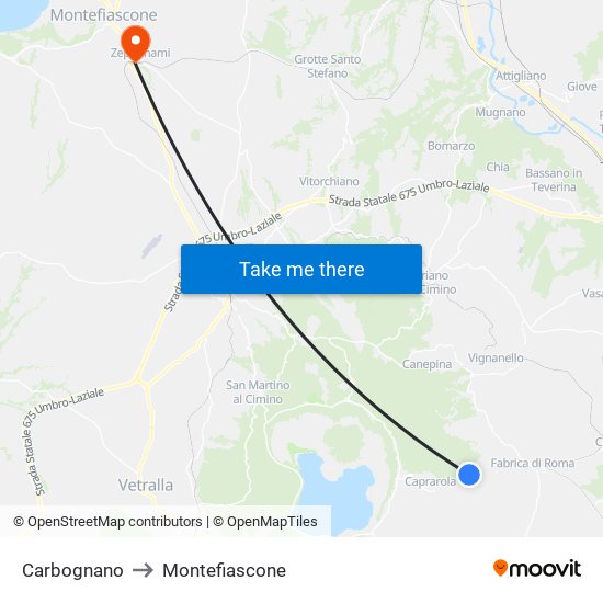 Carbognano to Montefiascone map
