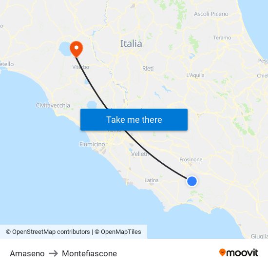 Amaseno to Montefiascone map