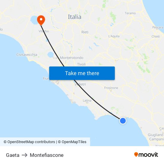 Gaeta to Montefiascone map