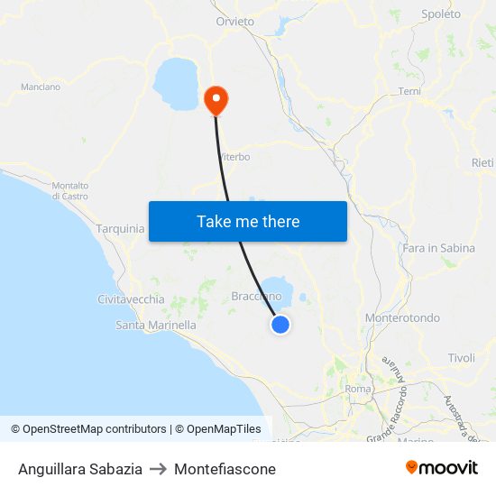 Anguillara Sabazia to Montefiascone map