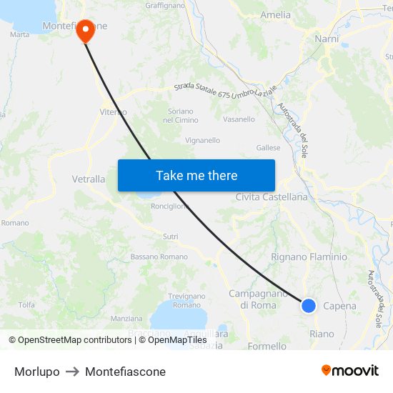 Morlupo to Montefiascone map