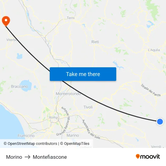 Morino to Montefiascone map