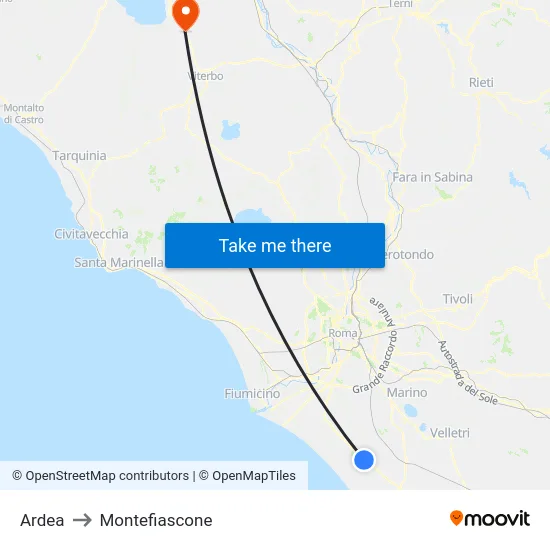 Ardea to Montefiascone map