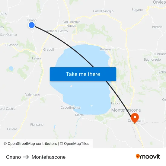 Onano to Montefiascone map