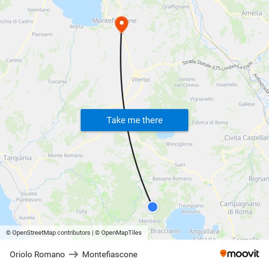 Oriolo Romano to Montefiascone map