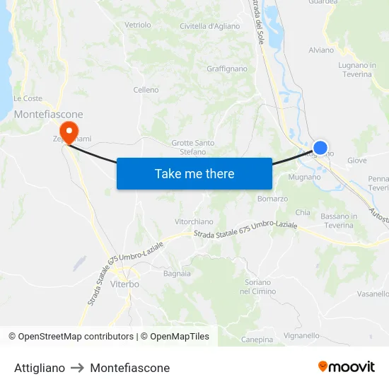 Attigliano to Montefiascone map