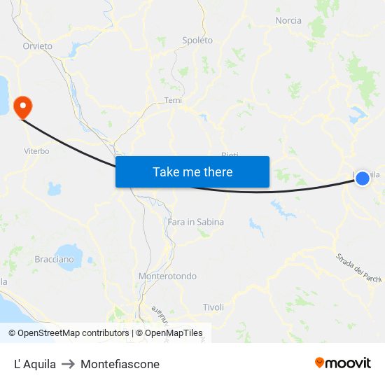 L' Aquila to Montefiascone map