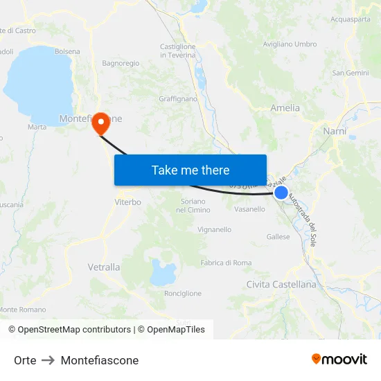 Orte to Montefiascone map