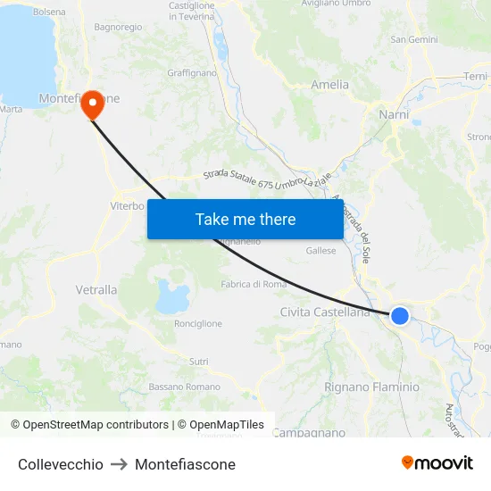 Collevecchio to Montefiascone map