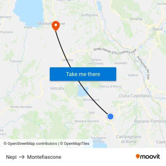 Nepi to Montefiascone map