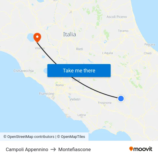 Campoli Appennino to Montefiascone map