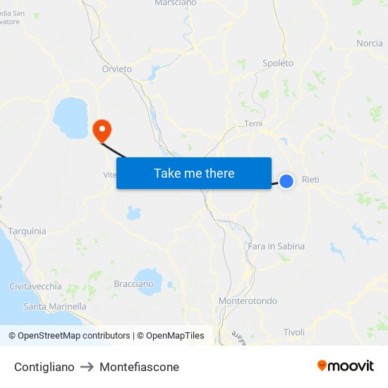 Contigliano to Montefiascone map