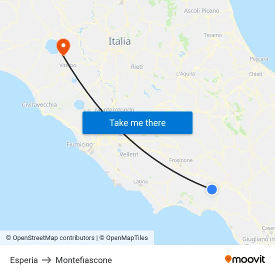 Esperia to Montefiascone map