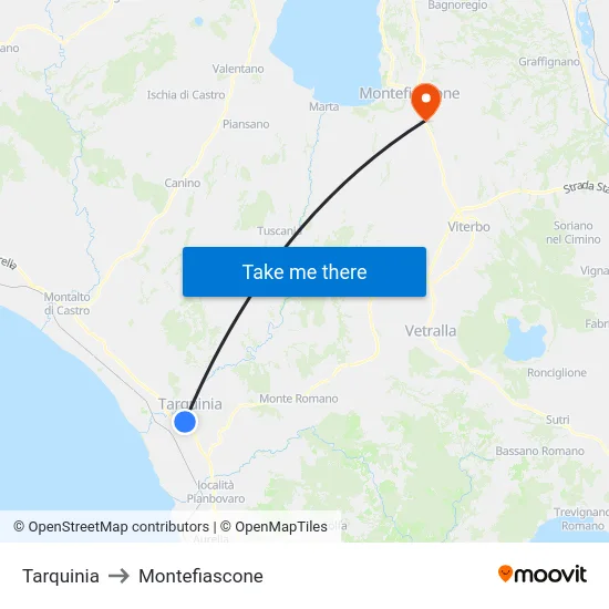 Tarquinia to Montefiascone map