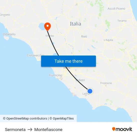 Sermoneta to Montefiascone map