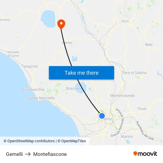Gemelli to Montefiascone map