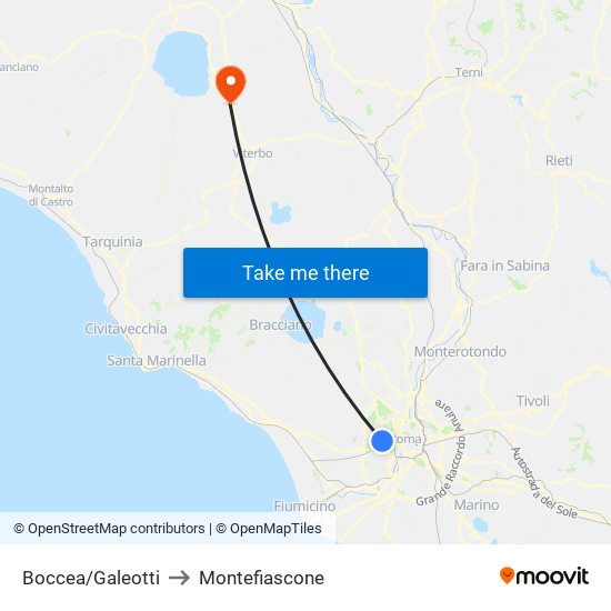 Boccea/Galeotti to Montefiascone map