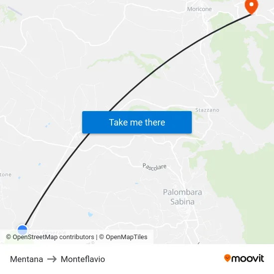 Mentana to Monteflavio map
