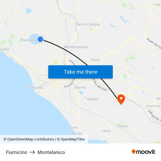 Fiumicino to Montelanico map