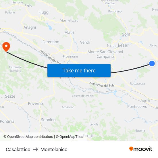 Casalattico to Montelanico map